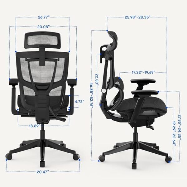 FLEXISPOT Chaise de Bureau Ergonomique avec Support Lombaire Réglable, Accoudoirs 4D et Appui-Tête 2D, Siège Respirant, Fauteuil de Bureau Réglable en Hauteur, Capacité de Charge Jusqu'à 130 kg, Noir