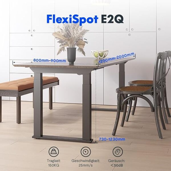 FLEXISPOT E2Q Cadre Bureau Assis Debout, Table avec 4 Pieds et Double Moteurs, Table à Manger et Bureau, Télescopique 2 Directions (Capacité de Charge 150 kg)
