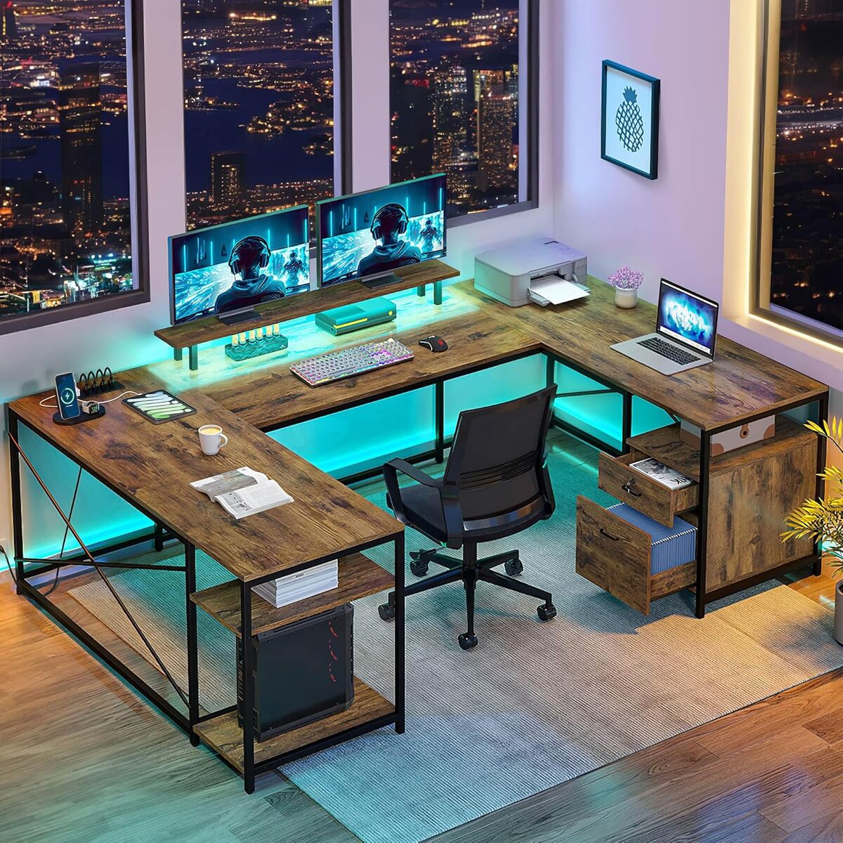 Test : bureau d'angle en U avec LED et prises DWVO