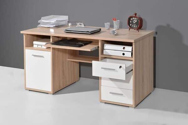 GERMANIA DIE MÖBELMACHER Bureau 0484-157, en Chêne-Sonoma repro/Blanc, avec tiroirs, 145 x 75 x 70 cm (l/h/p)