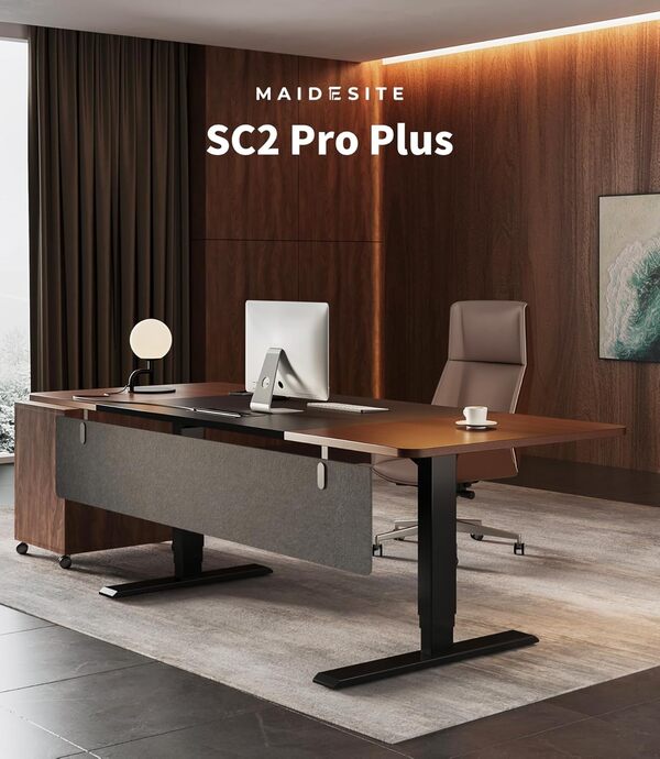 MAIDeSITe SC2 Pro Plus Bureau Assis Debout avec Plateau 160X80cm,Cadre de Bureau Réglable en Hauteur Électrique à 3 Colonnes avec Double Moteur,Installation Facile