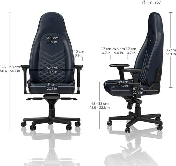 noblechairs ICON Chaise de Gaming - Chaise de Bureau - Cuir Véritable - 150 kg - Inclinable - Coussin de Soutien Lombaire - Design du Siège de Course - Bleu Nuit / Gris