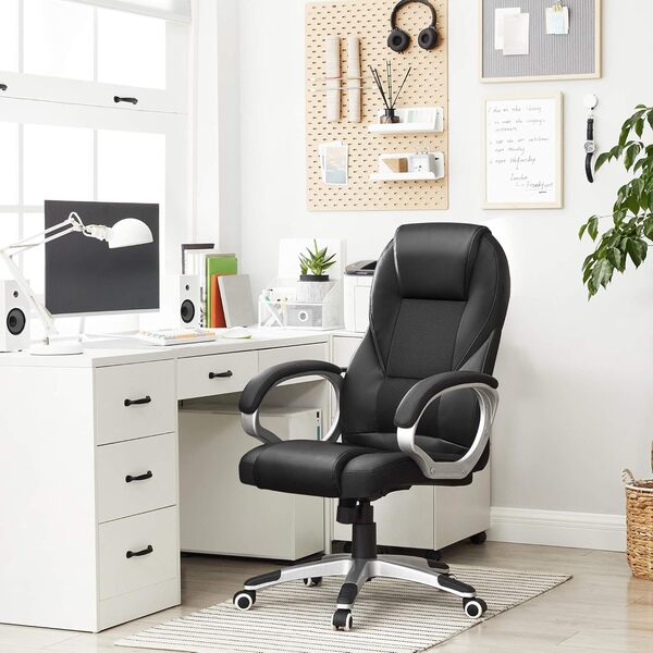SONGMICS Chaise Ergonomique, Fauteuil Gamer, Siège Gaming Pivotant, Hauteur Réglable, pour Bureau, Télétravail, avec Roulettes, Noir OBG22B, 73 x 70 x 122 cm