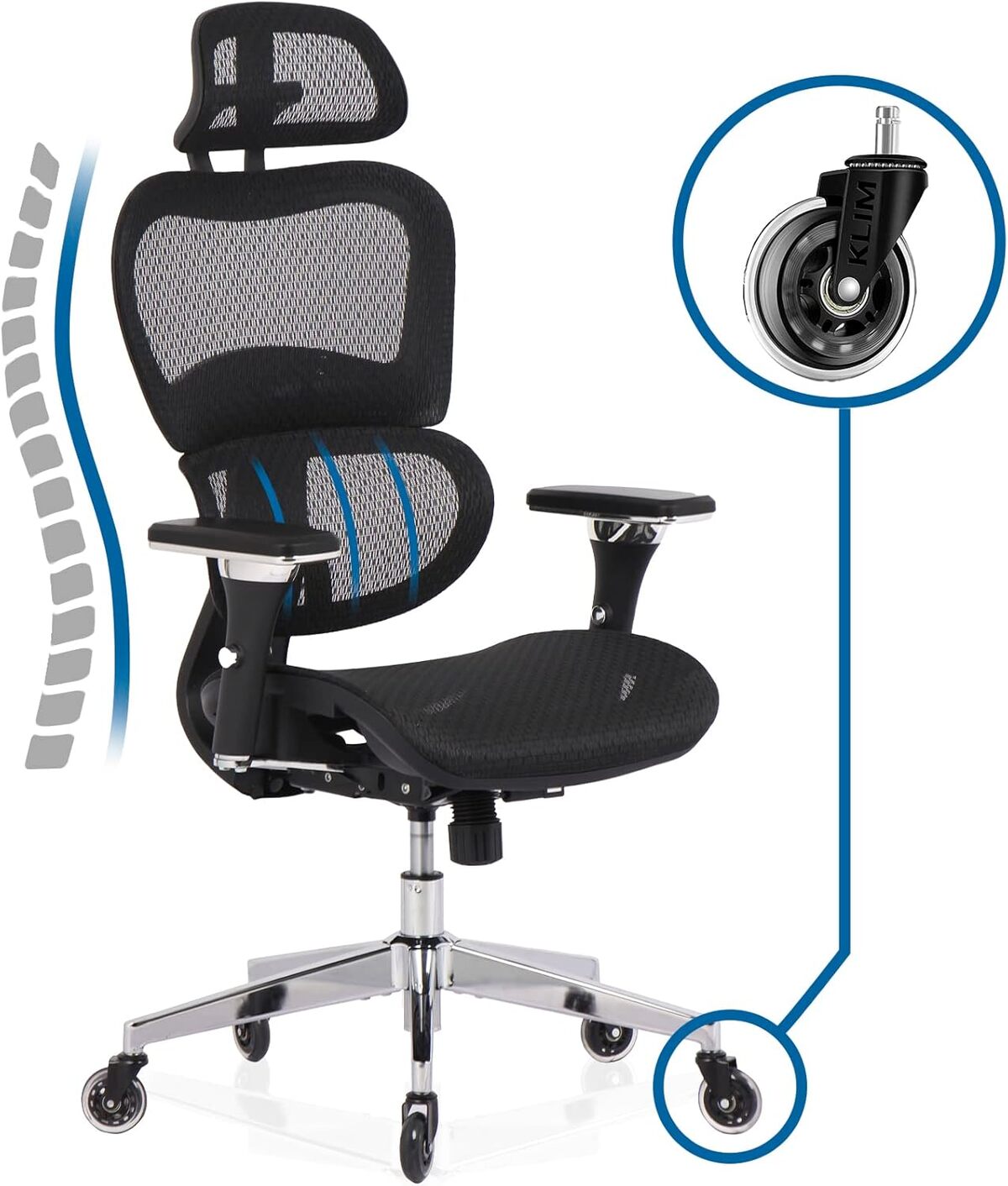 Test : kLIM K800, chaise de bureau ergonomique avec support lombaire, accoudoirs 4D et appuie-tête réglable