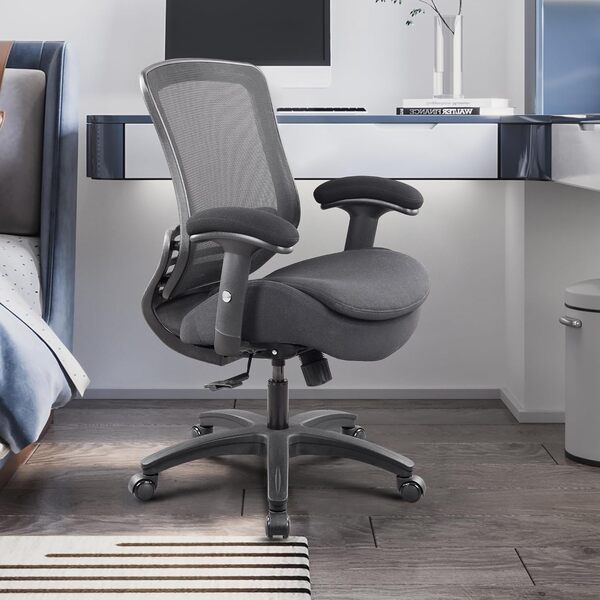 WITTLONG Chaise de bureau ergonomique en maille de 181,4 kg, accoudoir réglable en hauteur, soutien lombaire, pivotant à 360° (noir, sans repose-pieds)