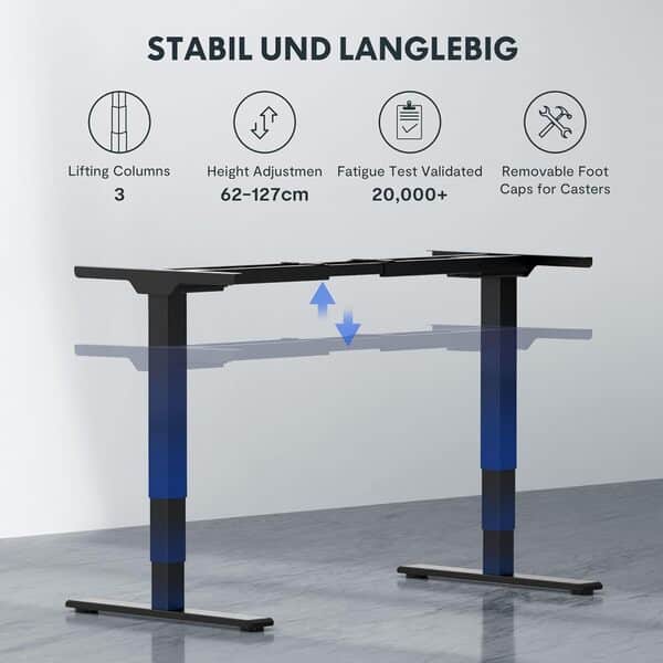 FLEXISPOT EC5 Pro Bureau Assis-Debout 180x80cm, Bureau Réglable en Hauteur avec Trois Colonnes & Double Moteur - Bureau avec Commande à Mémoire et Soft Start/Stop - Plateau Érable+Cadre Noir