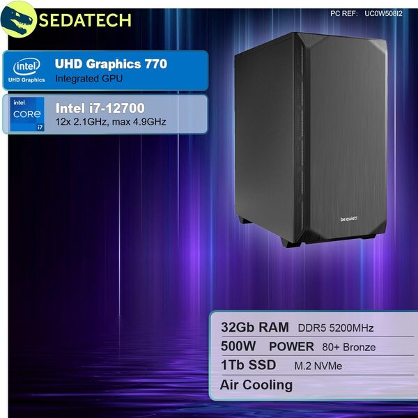 Sedatech PC de Bureau Silent • i7-12700 • 32Go DDR5 • 1To SSD M.2 • sans OS