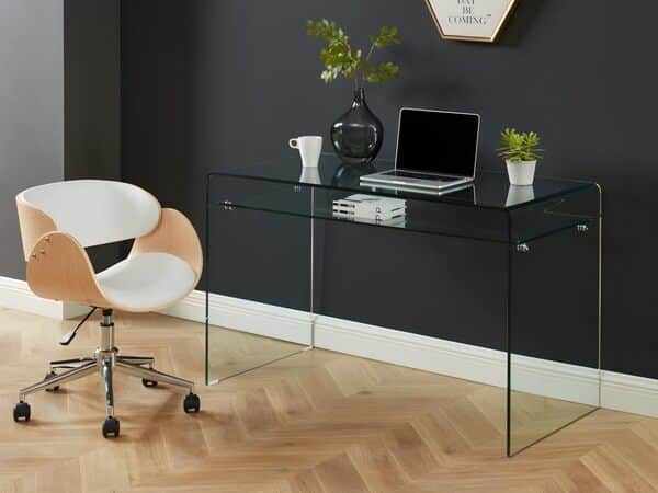 Vente-unique - Bureau STILEOS - 1 Niche - Verre trempé - avec Rangement