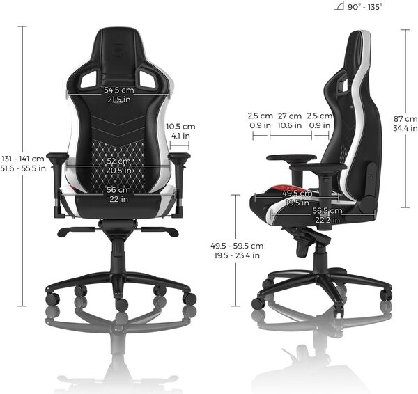 noblechairs Epic Chaise de Gaming - Chaise de Bureau - Cuir Véritable - Noir/Blanc/Rouge