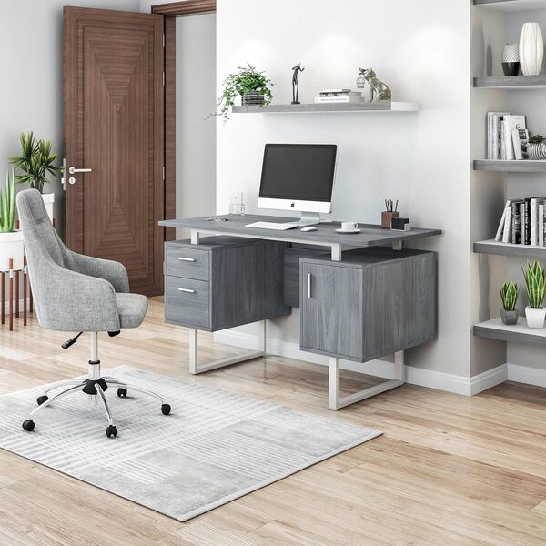 Techni Mobili Bureau de Bureau Moderne avec Rangement, Bois, Gris