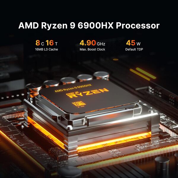 BOSGAME P3 Windows 11 Pro Gaming-PC, AMD Ryzen 9 6900HX, 8 Kerne 16 Threads BIS zu 4.9 GHz, 32 GB DDR5 RAM, 1 TB PCIe 3.0 SSD, 4K@60Hz Triple Display, USB4.0, 2.5G LAN