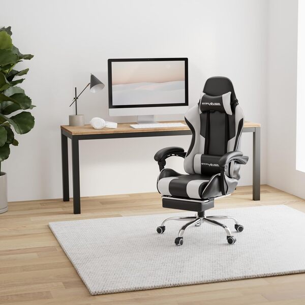 GTPLAYER Chaise Gaming, Fauteuil Gamer avec Massage Lombaire, Chaise de Gaming Repose-Pieds Rétractable, Dossier Inclinable à 135°, Siège Confortable en Cuir, Chaise Bureau, Charge 150 kg, Blanc