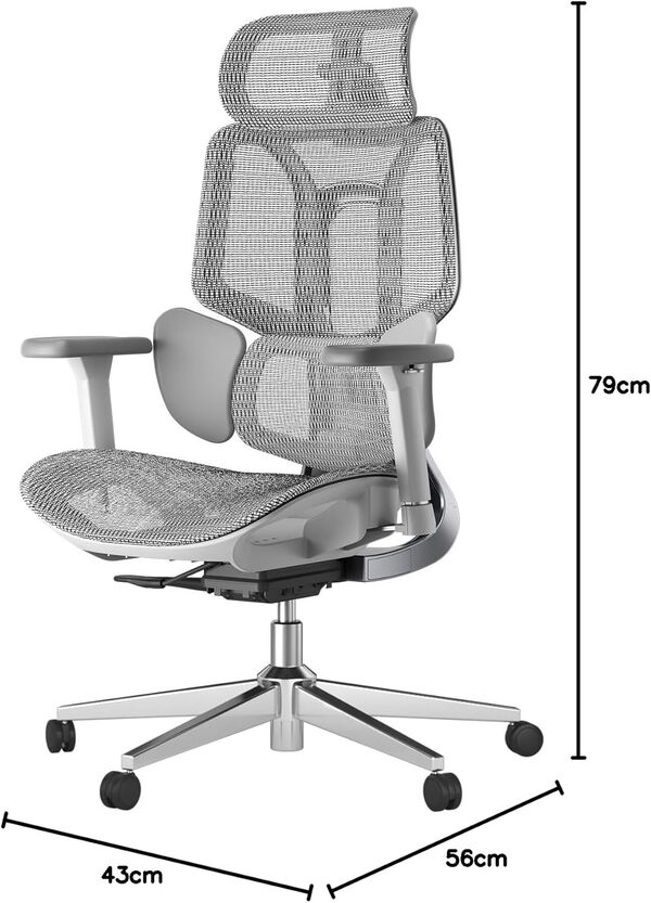 Hbada E3 Air Chaise de Bureau Ergonomique Fauteuil de Bureau - Soutien Lombaire Dynamique 3 Zones, Appui-Tête 3D Réglable, Accoudoirs 3D Réglables, Pivotant sans Repose-Pieds, Gris
