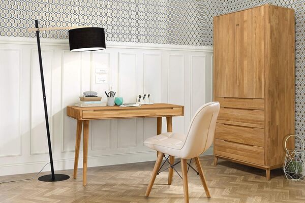 NORDICSTORY Escandi Bureau/console/coiffeuse à 1 tiroir en chêne massif Idéal pour un studio/un bureau/une chambre Style nordique/rétro