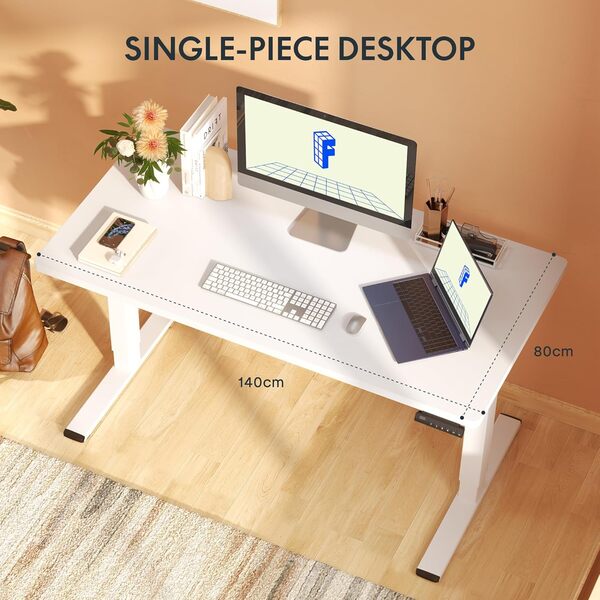 FLEXISPOT 2 Moteurs Bureau Assis Debout 140x80 Une Pièce, Bureau Debout électrique avec Panneau à Fonctions Mémoires, Table Réglable en Hauteur Électrique, Charge 100kg, Blanc+Érable