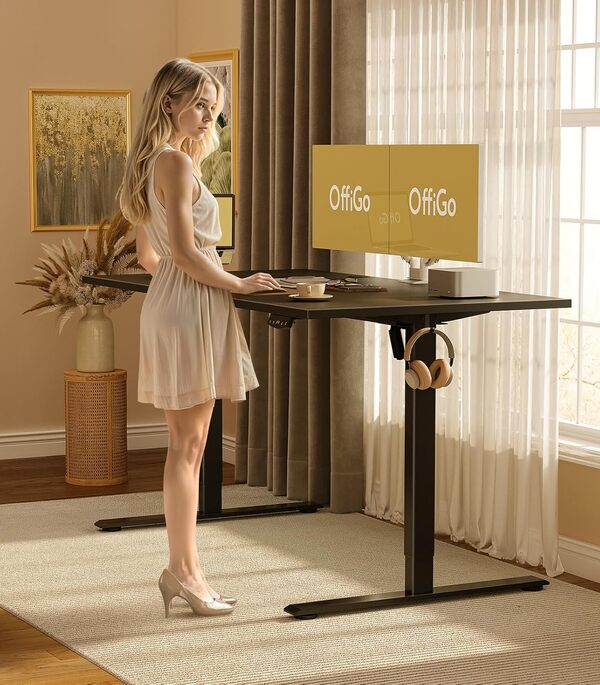 OffiGo Bureau Assis Debout électrique, 180cm Bureau Electrique, Ergonomiqu Table avec 3 Fonction Mémoire, Standing Desk pour la Chambre et Le Travail, Noir
