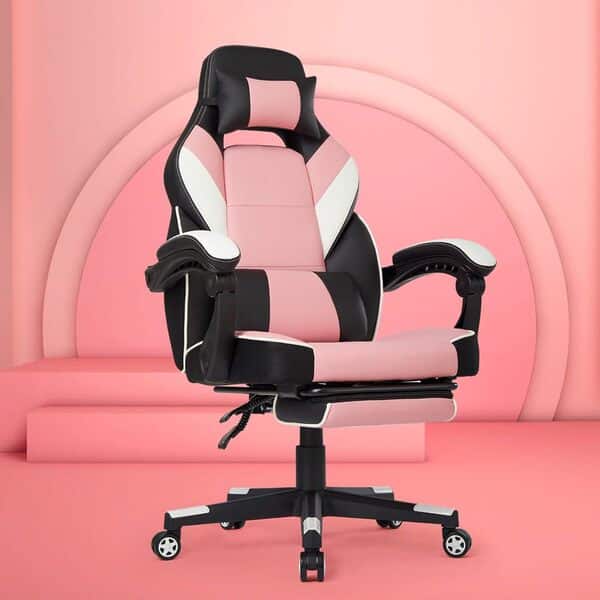IntimaTe WM Heart Chaise Gaming, Fauteuil Gamer Ergonomique, Siège Gamer avec Dossier Haut, Fauteuil de Bureau avec Assis Rembourré, Repos-Pieds Pliable, Accoudoirs Réglables (Rose)