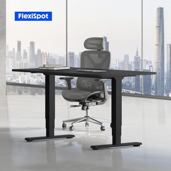 FLEXISPOT Bureau Assis Debout 180 * 80 Électrique avec Double Moteur, Plateau Monobloc 25mm, Pieds à 3 Niveaux, 100 kg de Charge, 4 Mémoires, Détection d’Obstacle, Noir