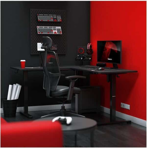 huzaro Hero 9.5 | Bureau d'angle électrique | Assis – Debout | Reglable en Hauteur | Plateau 160x140 cm en Forme de L | Interchangeable à Gauche et à Droite | 3 Commandes de mémoire | Noir