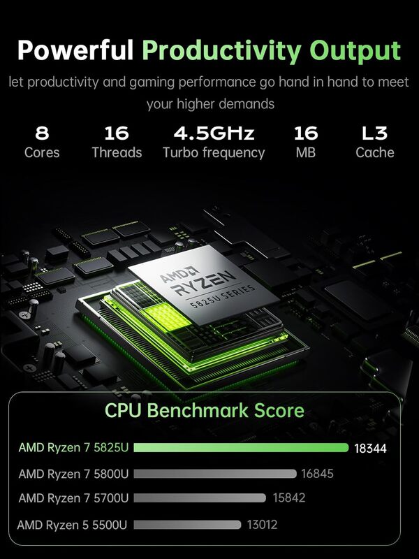 AOC Ordinateur Portable avec Boîtier en Métal et Rétroéclairé,5700U(8C/16T, jusqu'à 4,30GHz) pour PC Portables,16,1 Pouces FHD,16Go DDR4,512Go M.2 SSD,WiFi 6,BT5.2