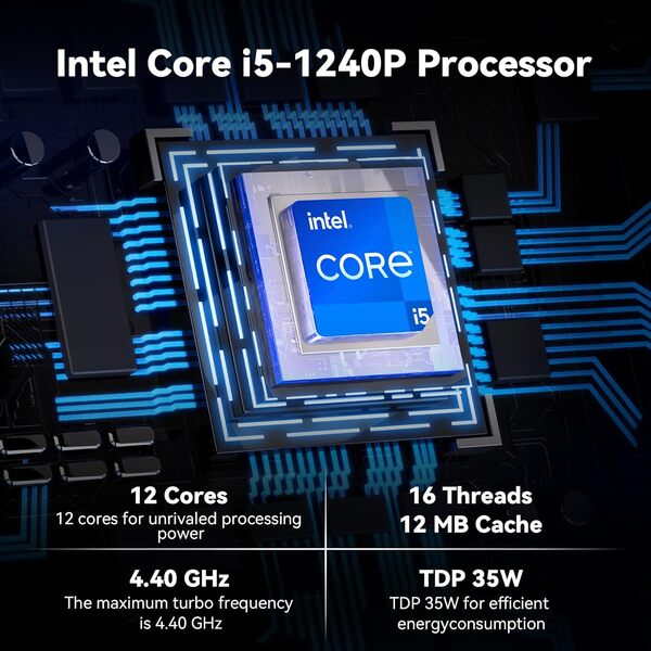 Intel NUC 12, NUC12WSHi5 Wall Street Canyon Mini-PC Desktop, Win 11 Pro Mini-Computer, processeur Intel Core i5-1240P, WiFi 6E | Bluetooth 5.3 | Thunderbolt 4 | 16 Go de RAM, SSD PCIe de 512 Go