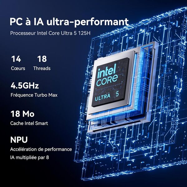 GEEKOM GT1 Mega Mini PC AI avec Intel Core U5-125H Processeur(14 Cœurs et 18 Threads), 32Go DDR5+1To SSD, 2.5Gbps Double Port Réseau, Mini Gaming PC Windows 11Pro, WiFi 7, BT5.4, RA en Temps Réel