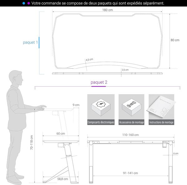Ultimate Setup Bureau Gaming 180 cm Table Gaming réglable en Hauteur Couleur Blanc électrique - Bureau 180x80 cm