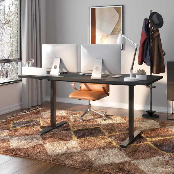 SANODESK EC4 Bureau Assis Debout(160x80cm), Bureau Réglable en Hauteur avec 2 Moteurs Puissants, Table Électrique avec Commande à mémoire et 3 Colonnes(Cadre Noir+Plateau Noir)