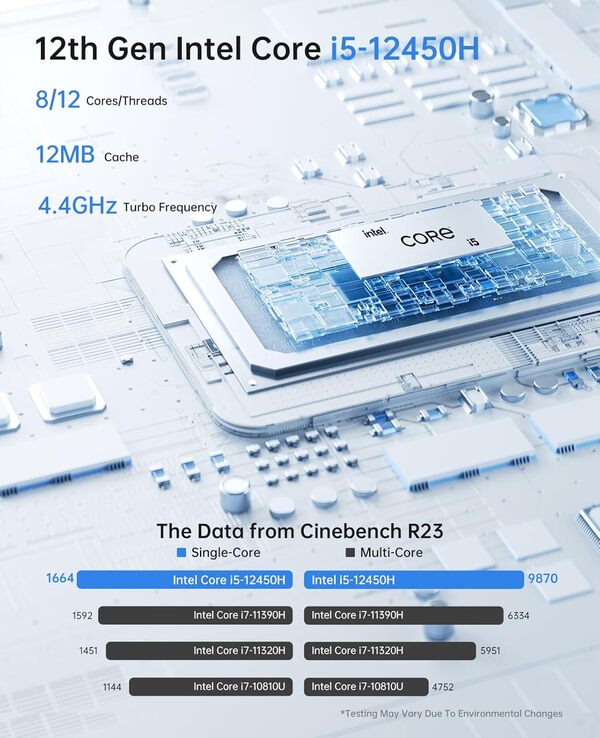 NiPoGi Mini PC Intel Core i5-12450H (jusqu'à 4,40 GHz), 16Go (8Go2) DDR4 512Go SSD PC, Ordinateur de Bureau avec UHD Graphique 1200 MHz, WiFi 6, 2X HDMI+ VGA, 4K Tower Argent