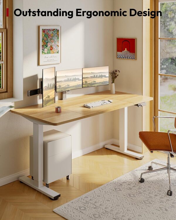 SANODESK Q1 Pro Bureau Assis Debout 200x80cm avec 2 Moteurs Puissants, Charge 120kg, Bureau Électrique Réglable en Hauteur Stable, Table Debout avec Fonction Mémoire et Anti-Collision (Blanc+ Érable)