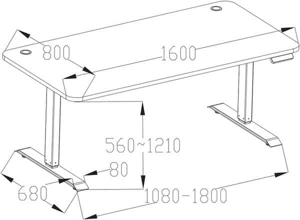 Mendler HWC-D40 Bureau d'ordinateur électrique réglable en hauteur 53 kg Gris 160 x 80 cm 53 kg