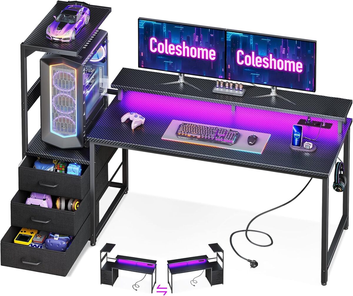Test Coleshome bureau gamer réversible LED et prises 151 cm