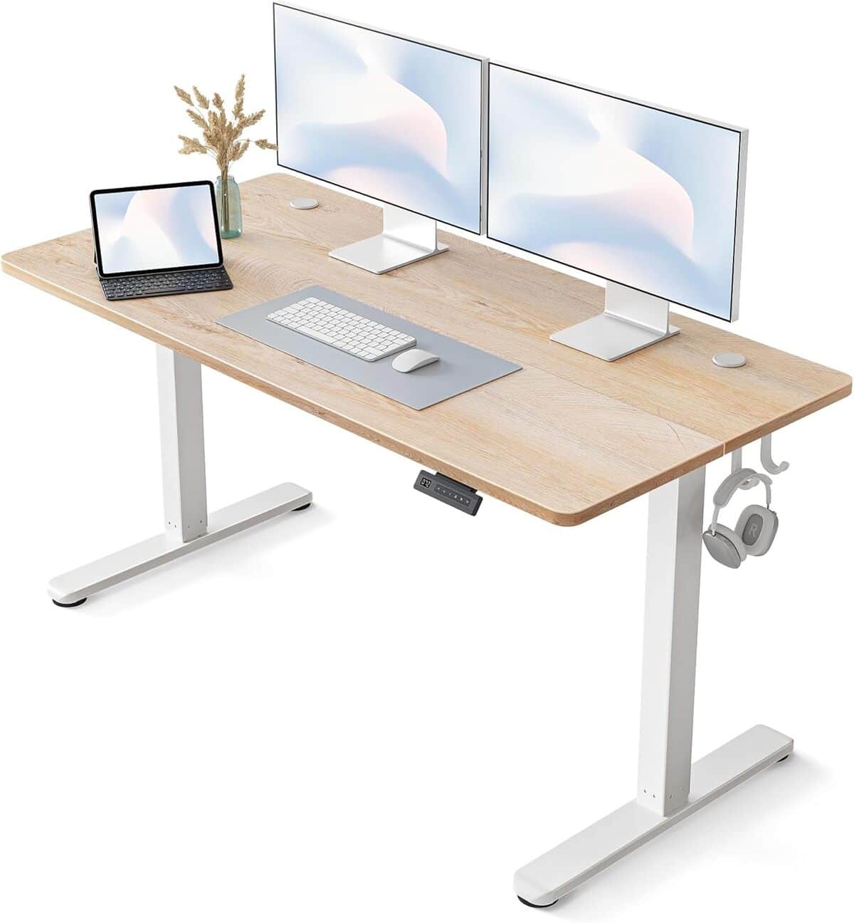 Test du bureau assis-debout électrique Fezibo : 140 x 60 cm, blanc chêne