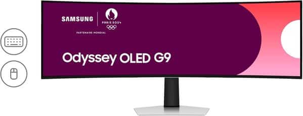 Samsung Ecran PC Odyssey OLED G9 49’’ 240Hz, 0.03ms, Dalle OLED Incurvée 1800R,Dual QHD : 5120 x 1440,AMD FreeSync Premium Pro,Compatible G-Sync, Core Lightning +,Pied Ajustable, USB C,HDMI