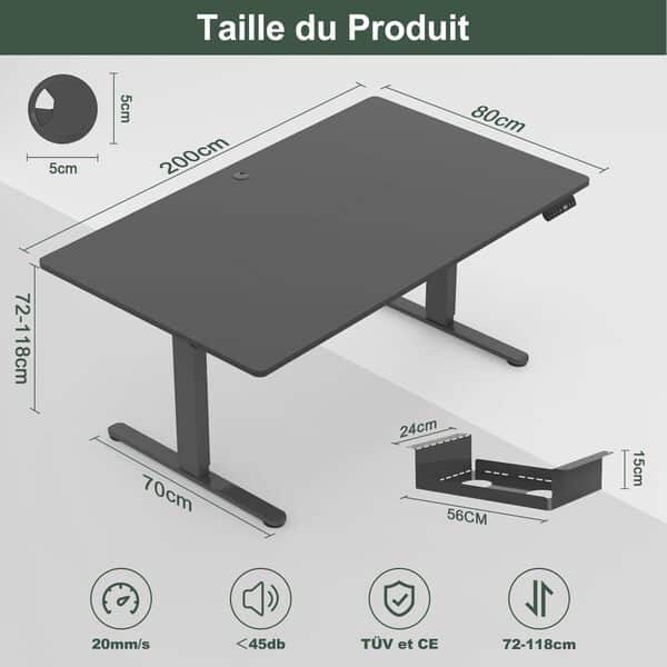 Devoko Bureau Assis Debout Électrique 200×80cm, Bureau Électrique avec Chargeur USB, Organiseur de Câbles et 3 Positions Mémorisables, Bureau Réglable en Hauteur (200×80cm, Noir)