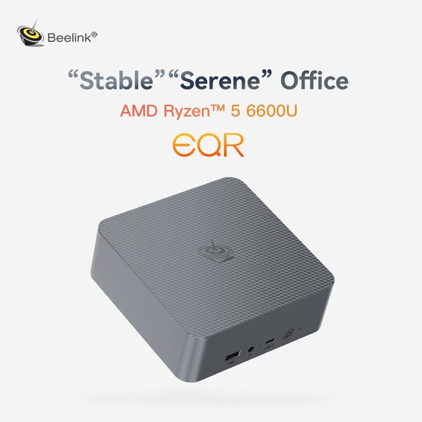 Beelink Mini PC EQR6, AMD Ryzen 5 6600U (6C/12T jusqu'à 4.5Ghz), 32G LPDDR5 +1To M.2 2280 SSD, WIFI6, BT5.2, Dual LAN, Dual 1000M HDMI, Business Office Mini Computer