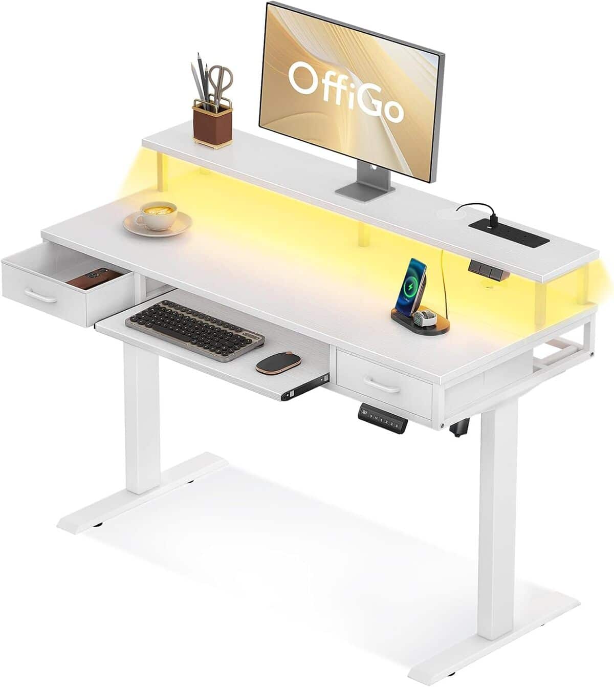 Test : bureau électrique OffiGo réglable avec LED et tiroirs