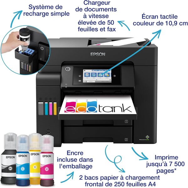 Imprimante multifonction A4 EcoTank ET-5800 avec Wi-Fi, réservoirs d’encre et fax