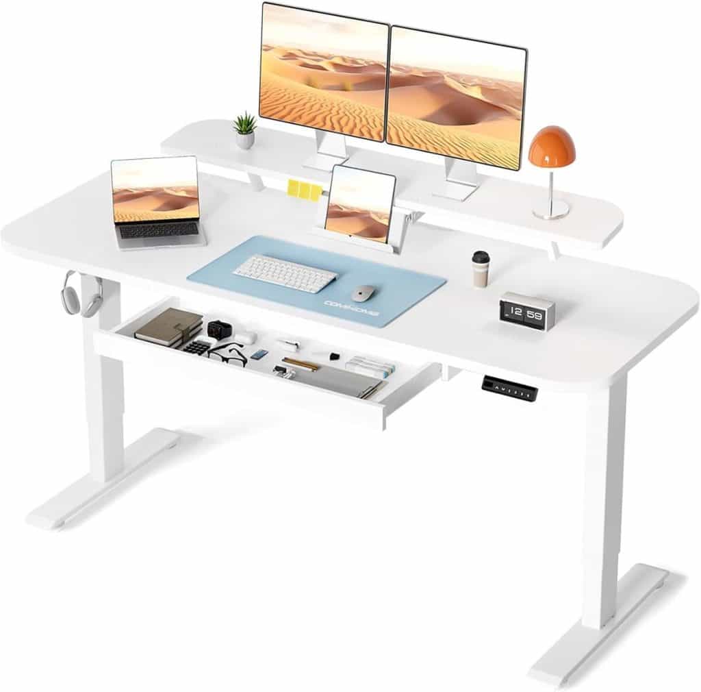 Test : bureau électrique assis-debout Comhoma avec rangements et 3 hauteurs mémoire