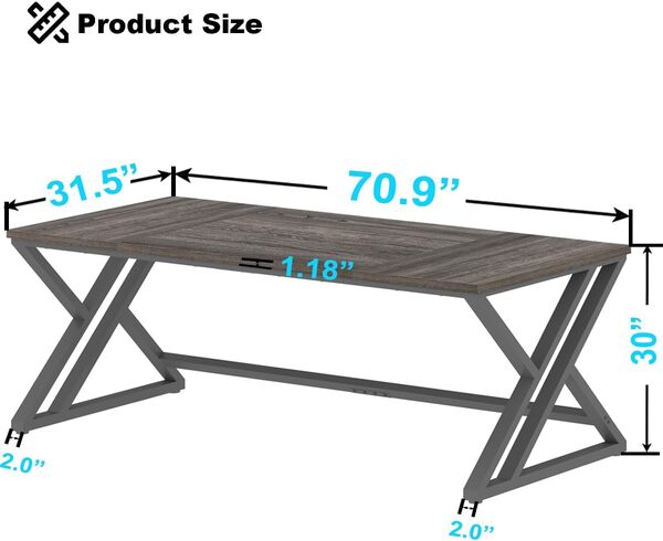 IBF Bureau industriel en bois et métal, poste de travail moderne pour deux personnes, angle pour maison, chambre à coucher, salon, gris foncé, 177,8 cm
