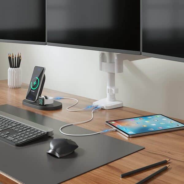 WALI Support Triple écran, Support de Bureau pour 3 écrans avec Bras à Ressort à gaz Haut de Gamme pour écrans jusqu'à 27