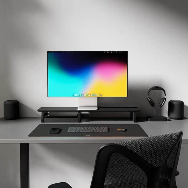 Raico Système d'étagères de bureau avec support pour écran et étagère de rangement latérale (Bois Noir, Moyen | 91,5 cm)