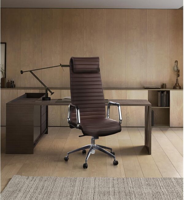 hjh OFFICE 600904 Fauteuil de Direction ASPERA 20 Cuir Nappa Marron/Chrome Chaise de Bureau avec Haut Dossier